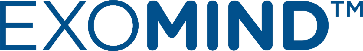 The word EXOMIND written in bold, sans-serif, dark blue capital letters with a superscript trademark symbol.