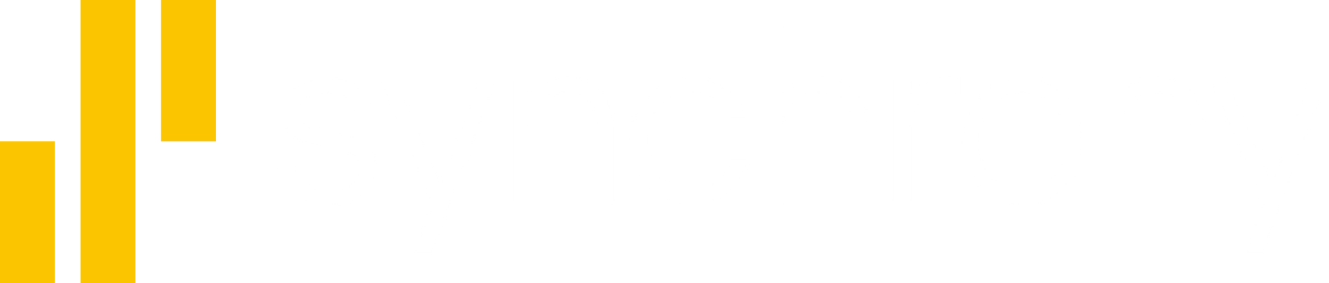 White banner with three vertical yellow bars in the top-left corner.