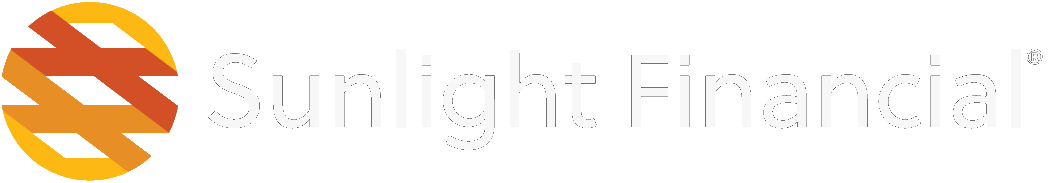 Sunlight Financial logo with orange sun icon and light gray text on white background