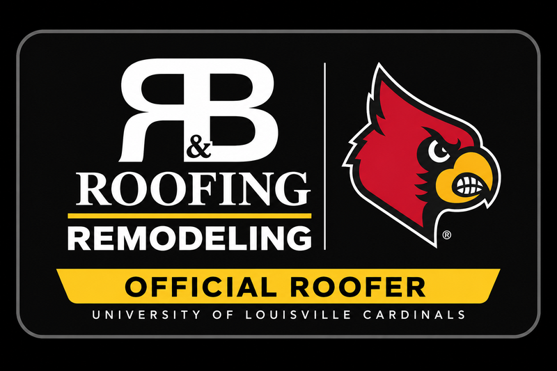 R&B Roofing Remodeling official roofer sign with Louisville Cardinals logo on black background