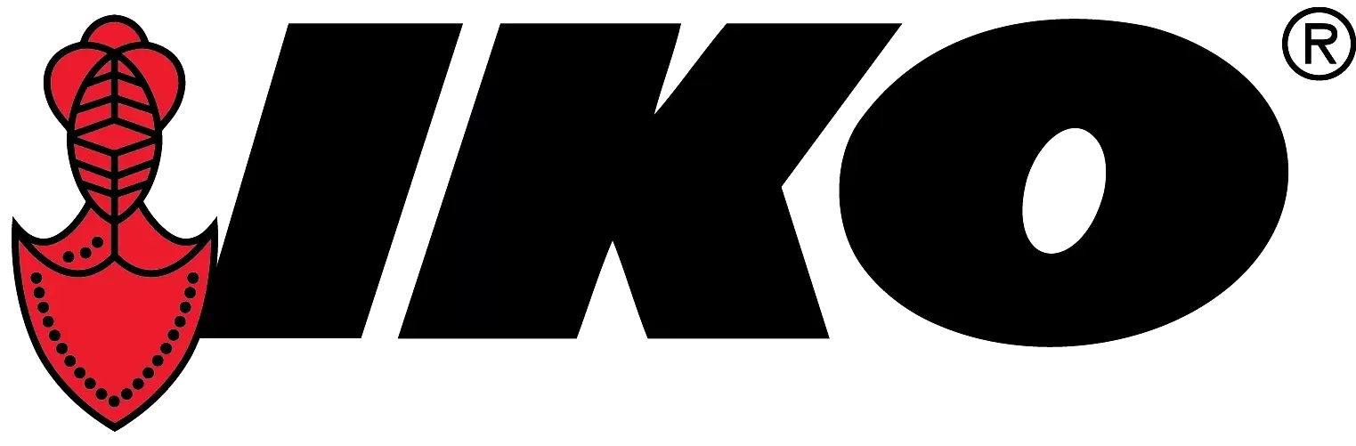 IKO logo in black with a red snake emblem on a white background