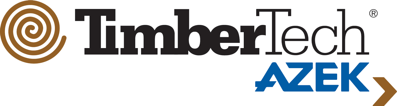 TimberTech AZEK logo with brown spiral icon and black and blue text on white background