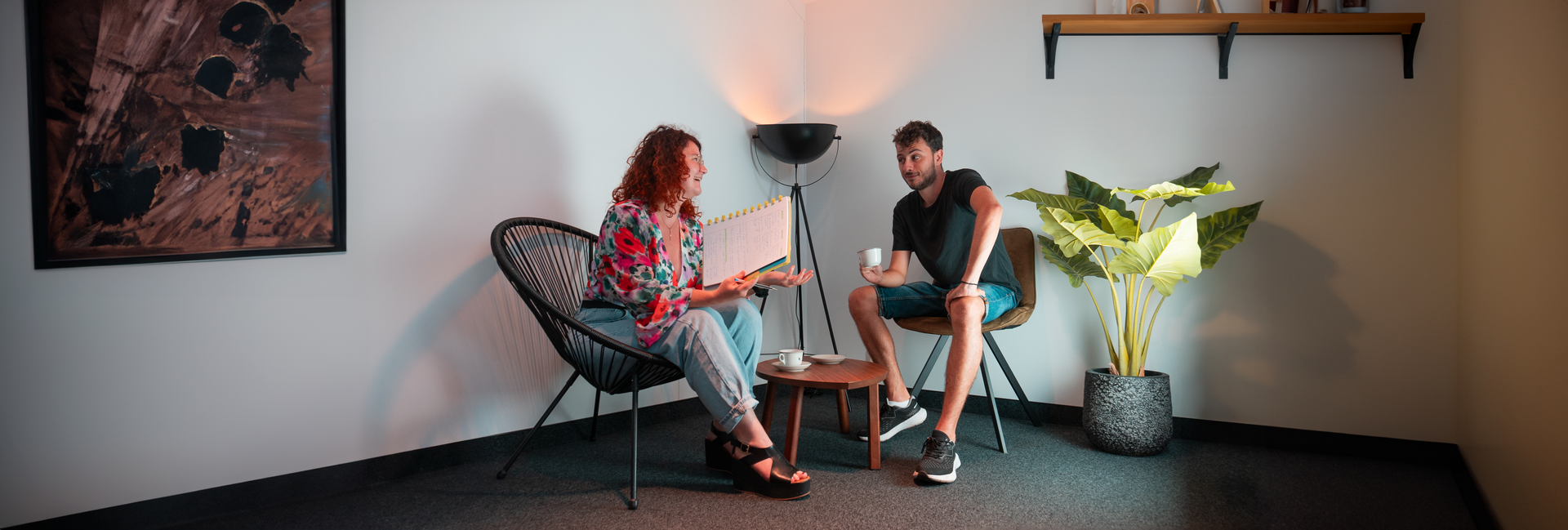 Réunion entre notre manager, Orlanne et notre graphiste, Olivier