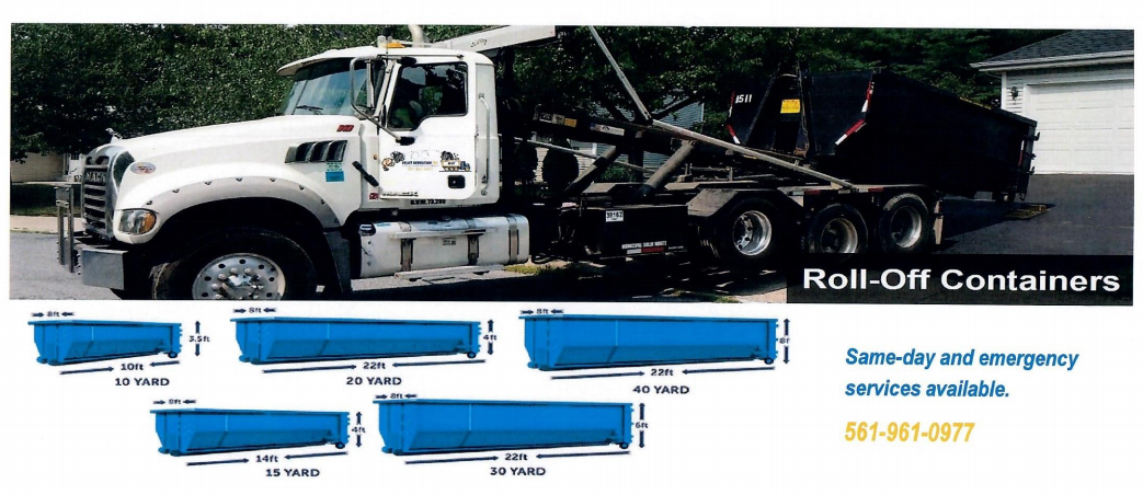 A roll off container truck is parked on the side of the road.