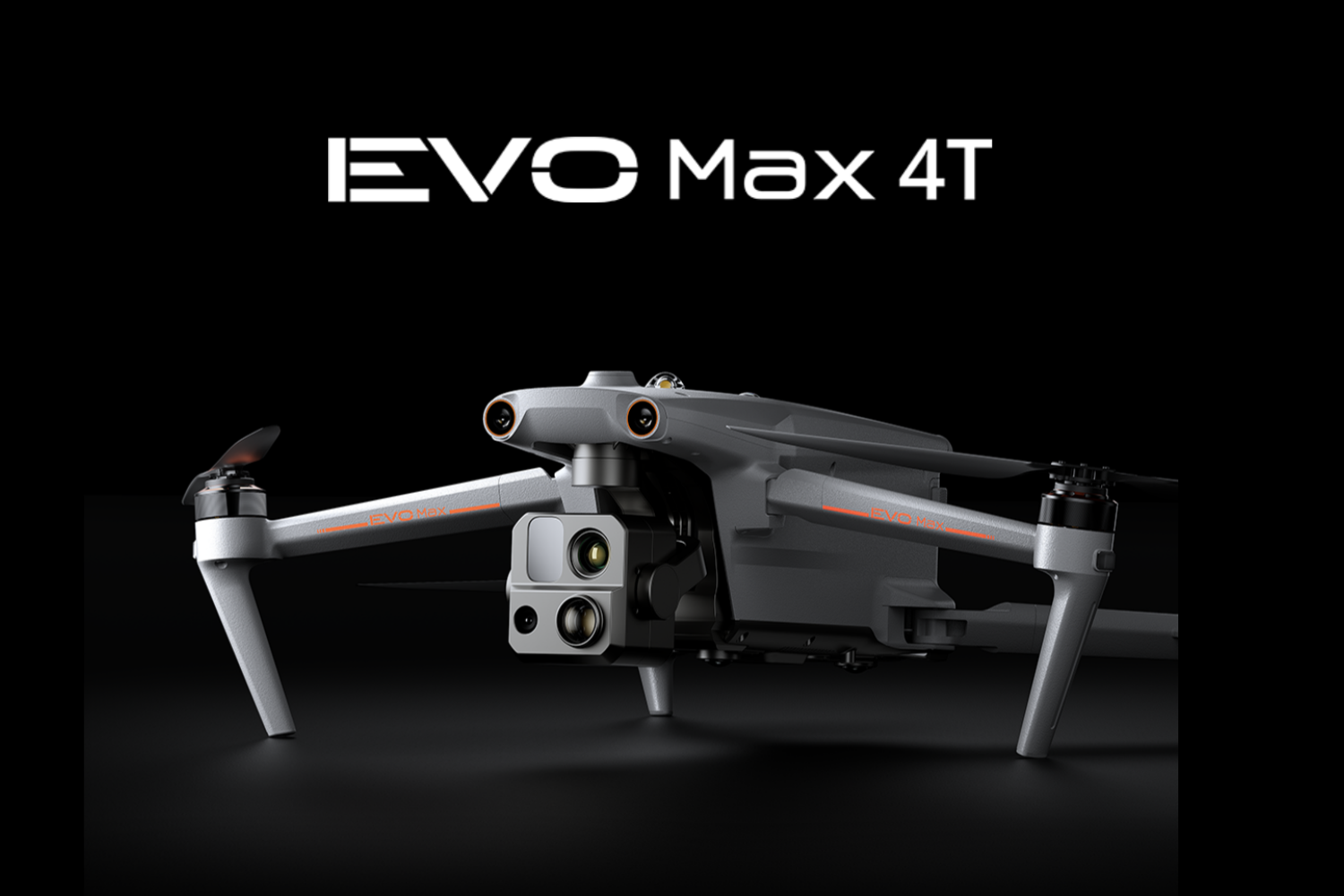 EVO Max 4T drone against a black background. 