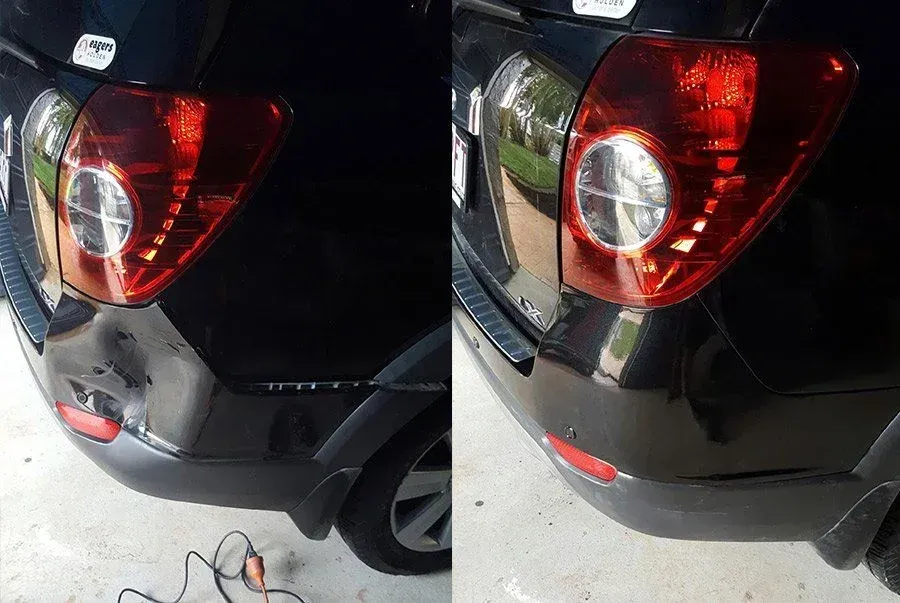 black car before and after repairs
