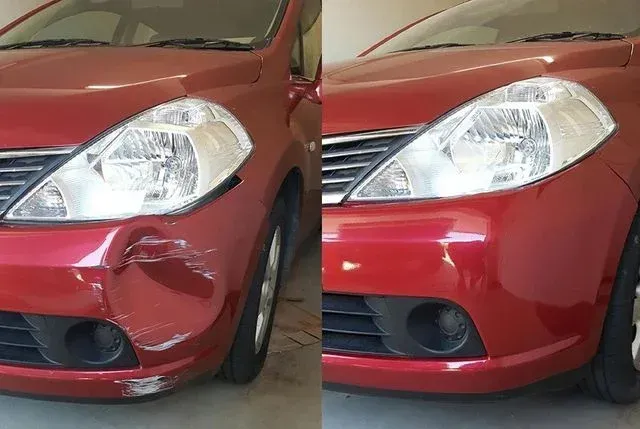 front left of red car