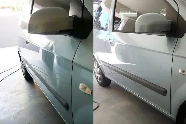 blue car before and after repairs