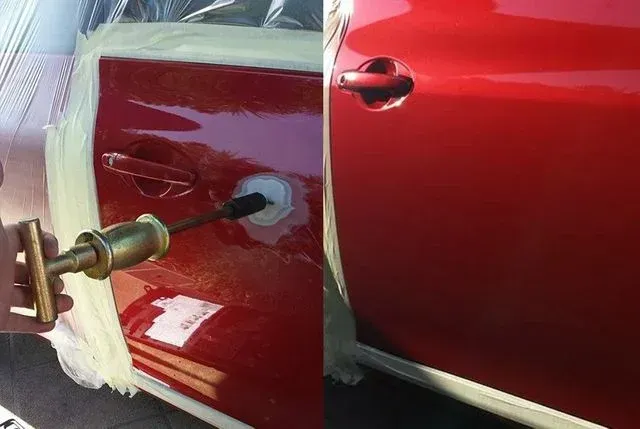 repairing red car