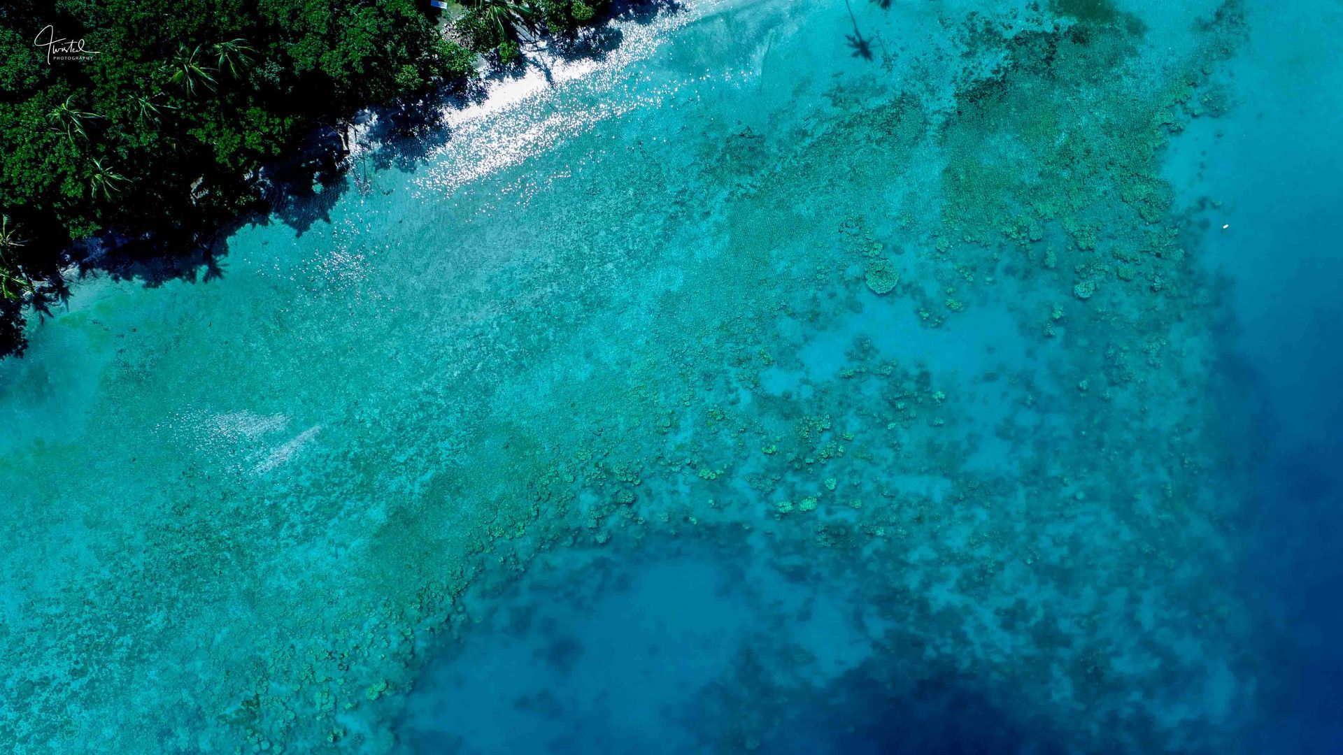 The blue ocean and the reef in Viani Bay resort in Fiji 
