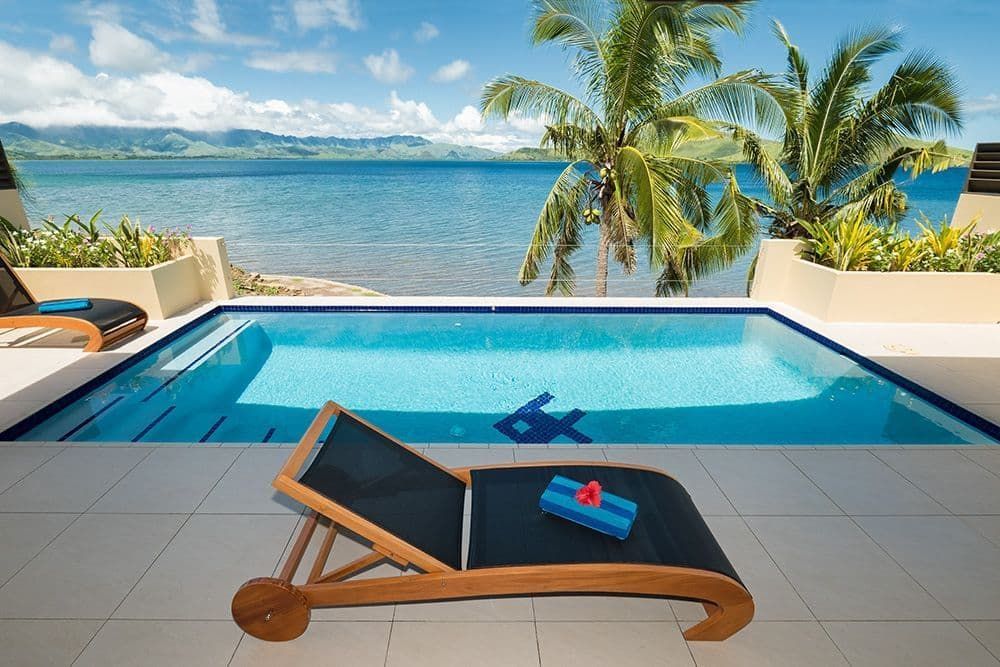 The luxury of having your own private pool when you stay in the premium beach front villa at Volivoli Beach Resort 