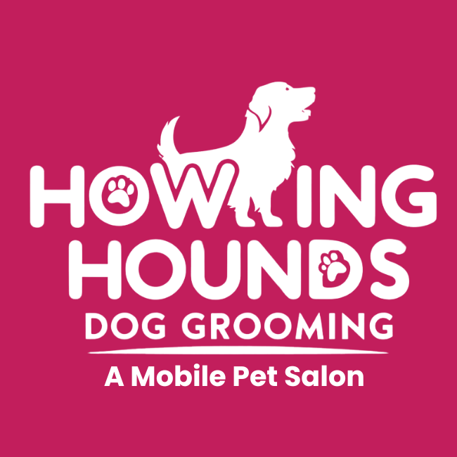 A logo for howling hounds dog grooming a mobile pet salon