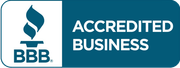 A blue button that says accredited business on it.