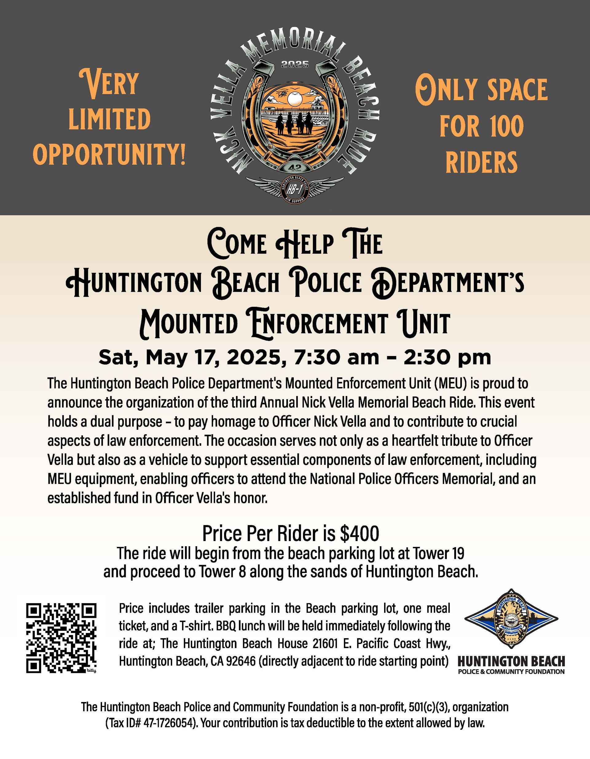 A flyer for the huntington beach police department 's mounted enforcement unit