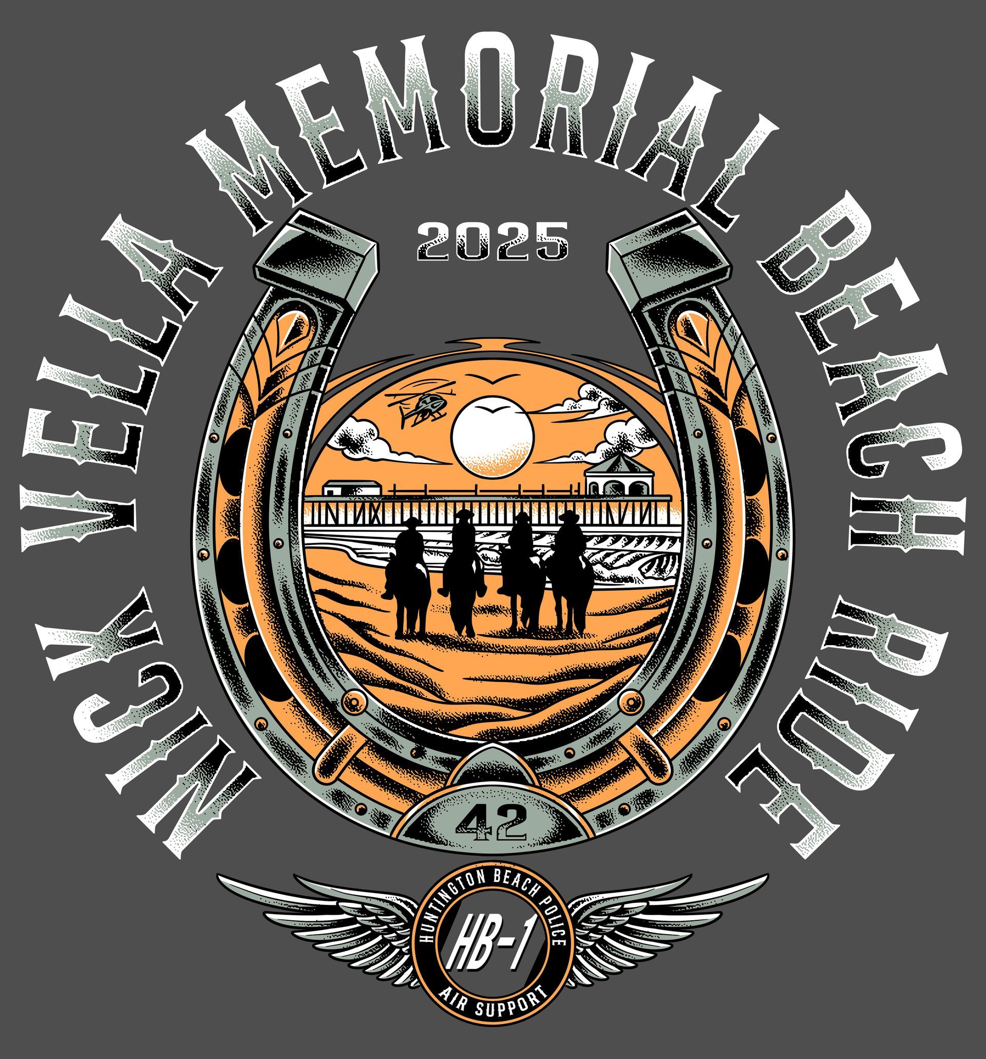 A horseshoe with a picture of a group of people standing on a beach.