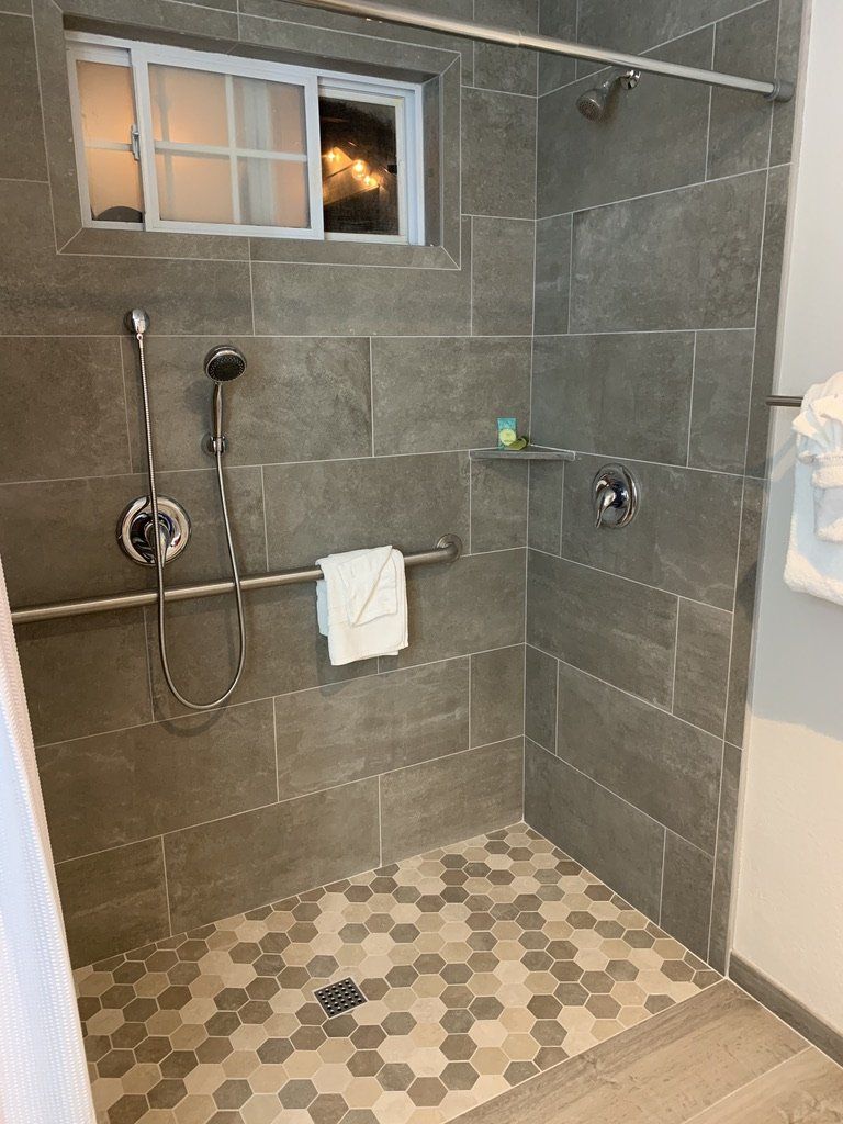 Image of ADA Roll in Shower with hand rails.