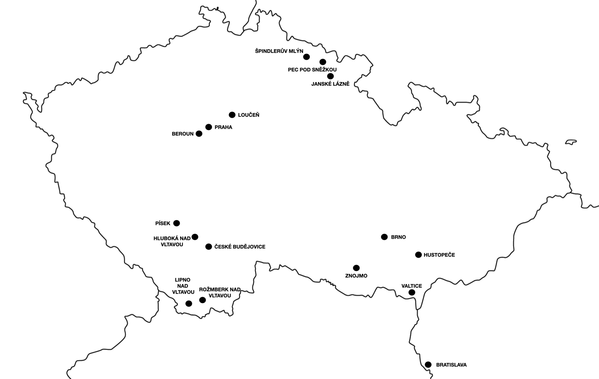 Černobílá mapa České republiky