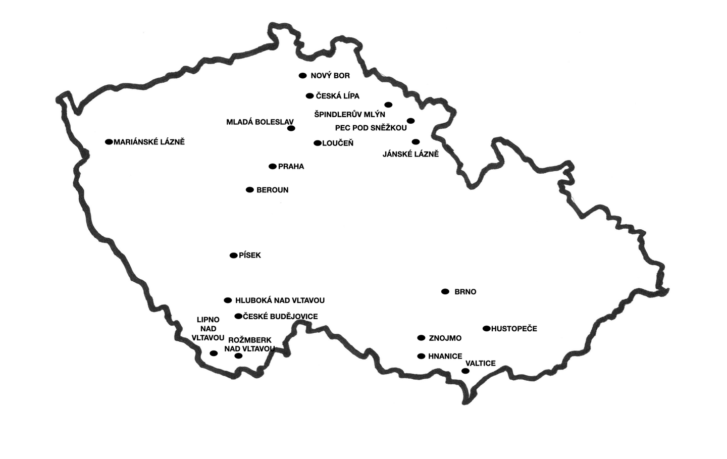 Černobílá mapa České republiky