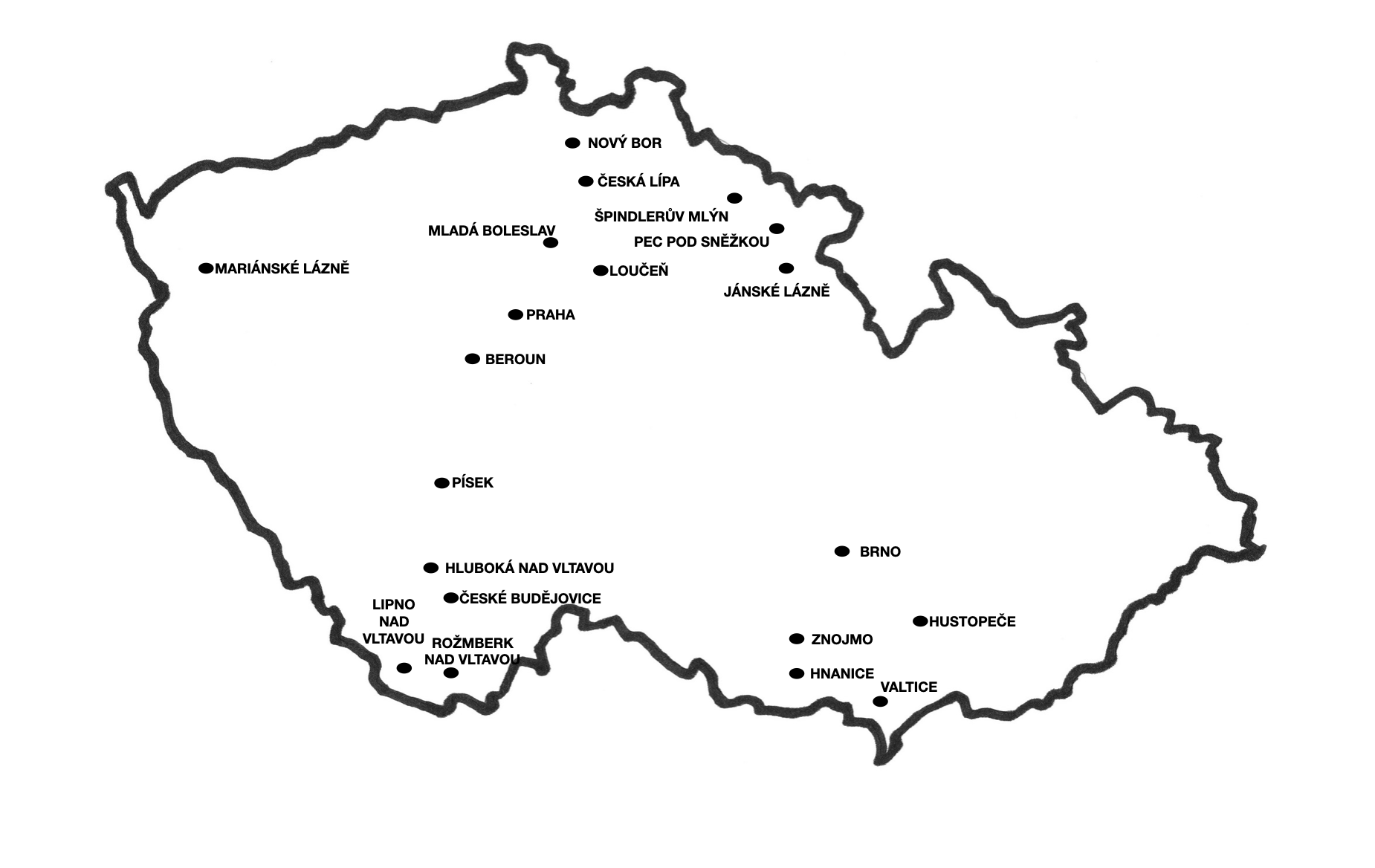 Černobílá mapa České republiky