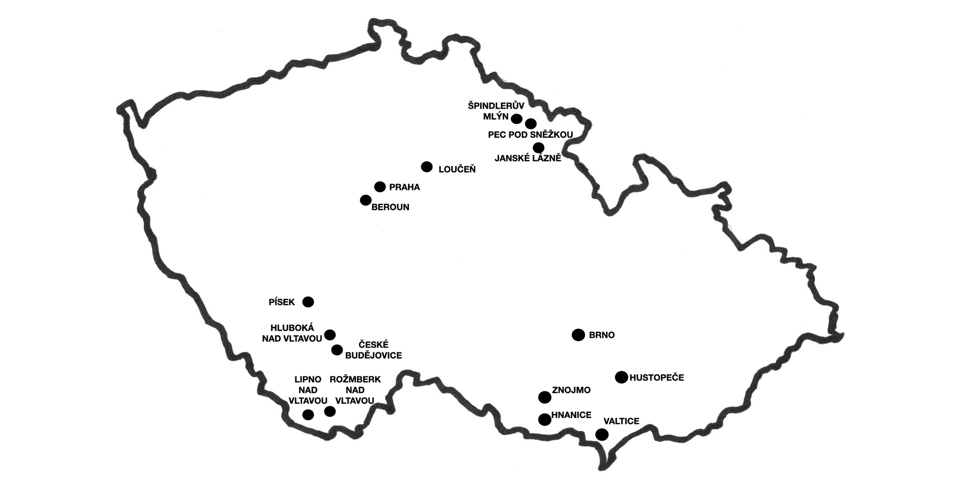 Černobílá mapa České republiky