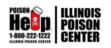Illinois Poison Center logo. Text: Poison Help, 1-800-222-1222, with a pill bottle graphic. Right: Illinois Poison Center.
