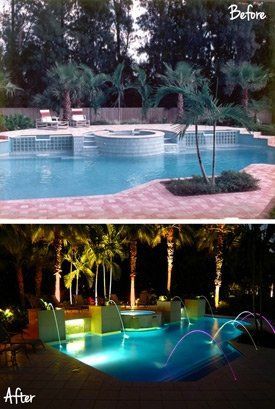 A before and after photo of a swimming pool
