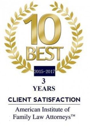 Golden “10 Best” client satisfaction award for American Institute of Family Law Attorneys, 2015–2017