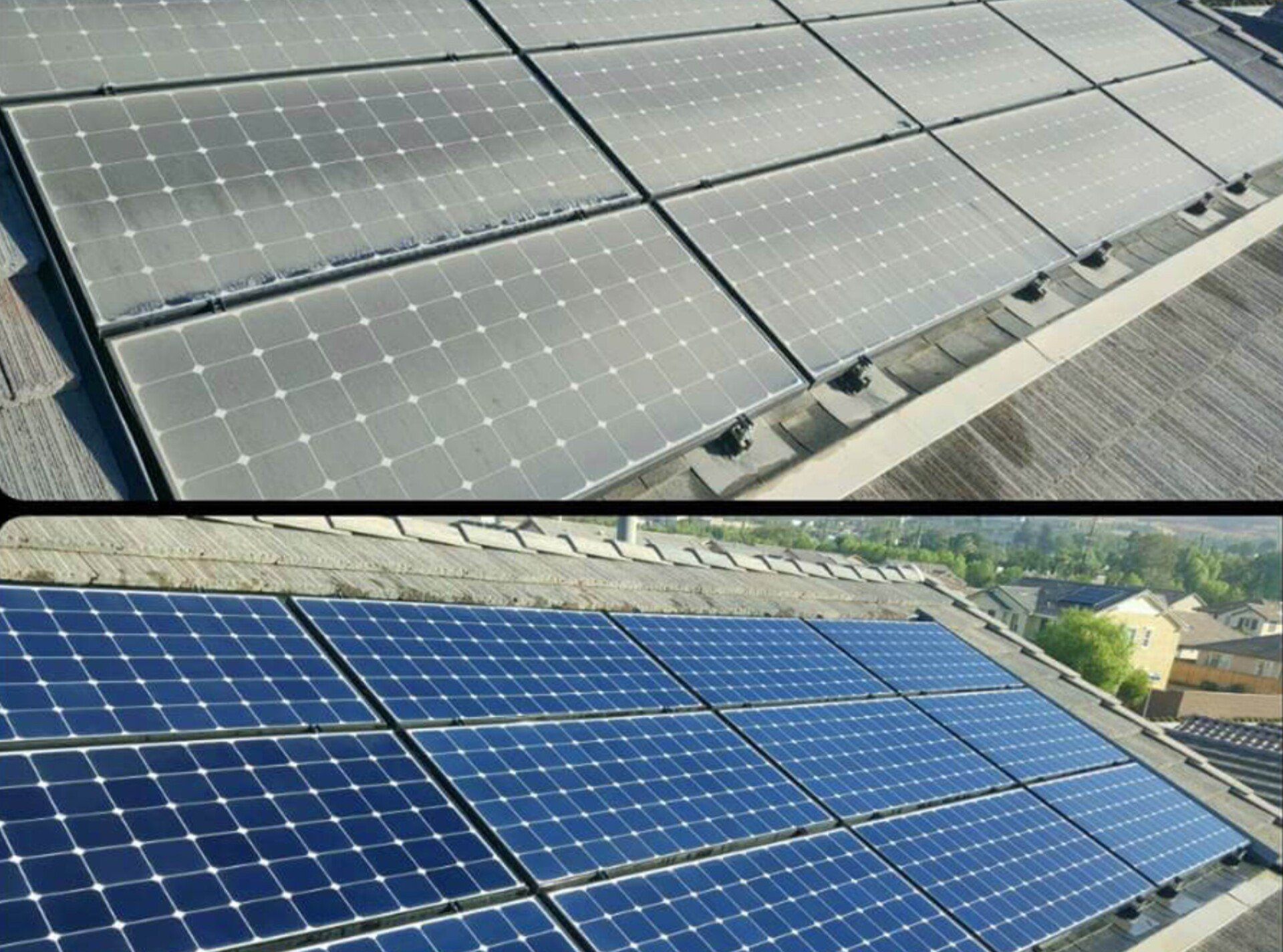 Before and after solar panel cleaning at shingle roof — Peoria, AZ — Pro-Tech Solar Services, LLC