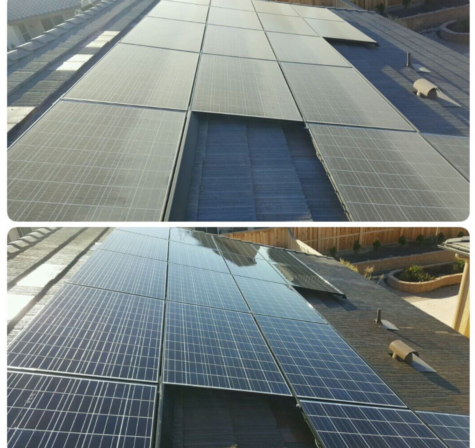 Before and after solar panel cleaning at the rooftop — Peoria, AZ — Pro-Tech Solar Services, LLC