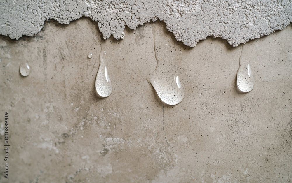 A concrete wall with water drops on it.