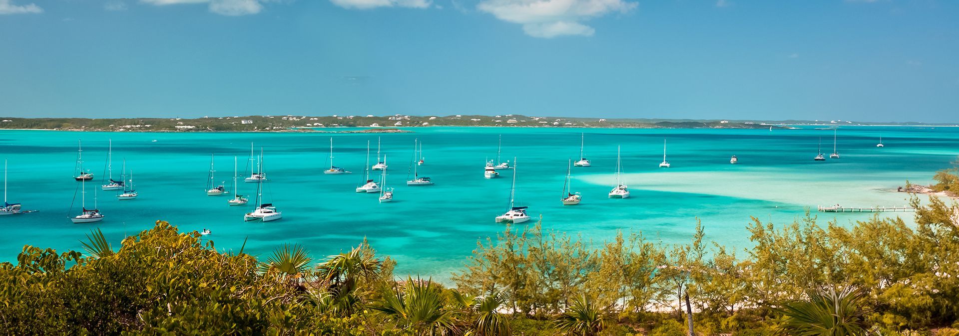 Boats at anchor in Stocking Island, Bahamas.