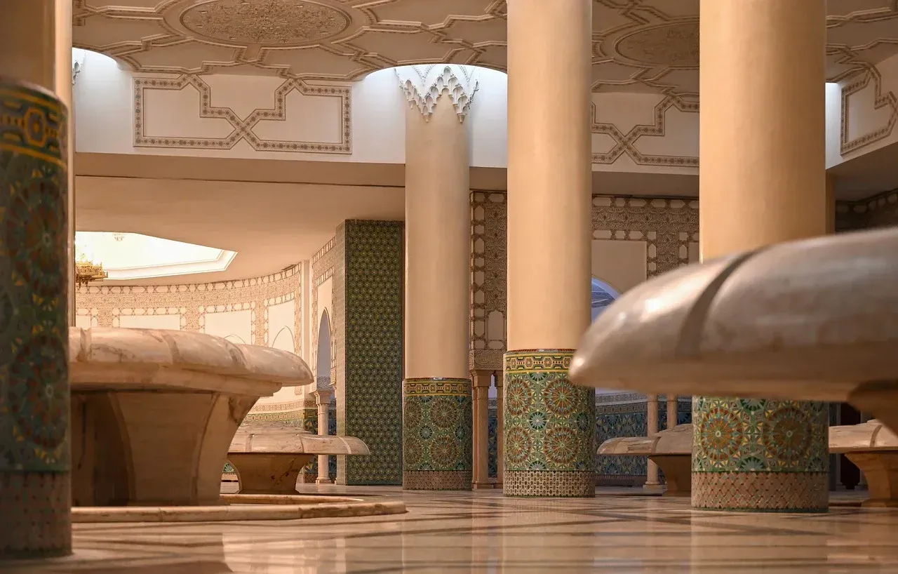 Interiors of the Hassan II Mosque, a mosque in Casablanca, Morocco.