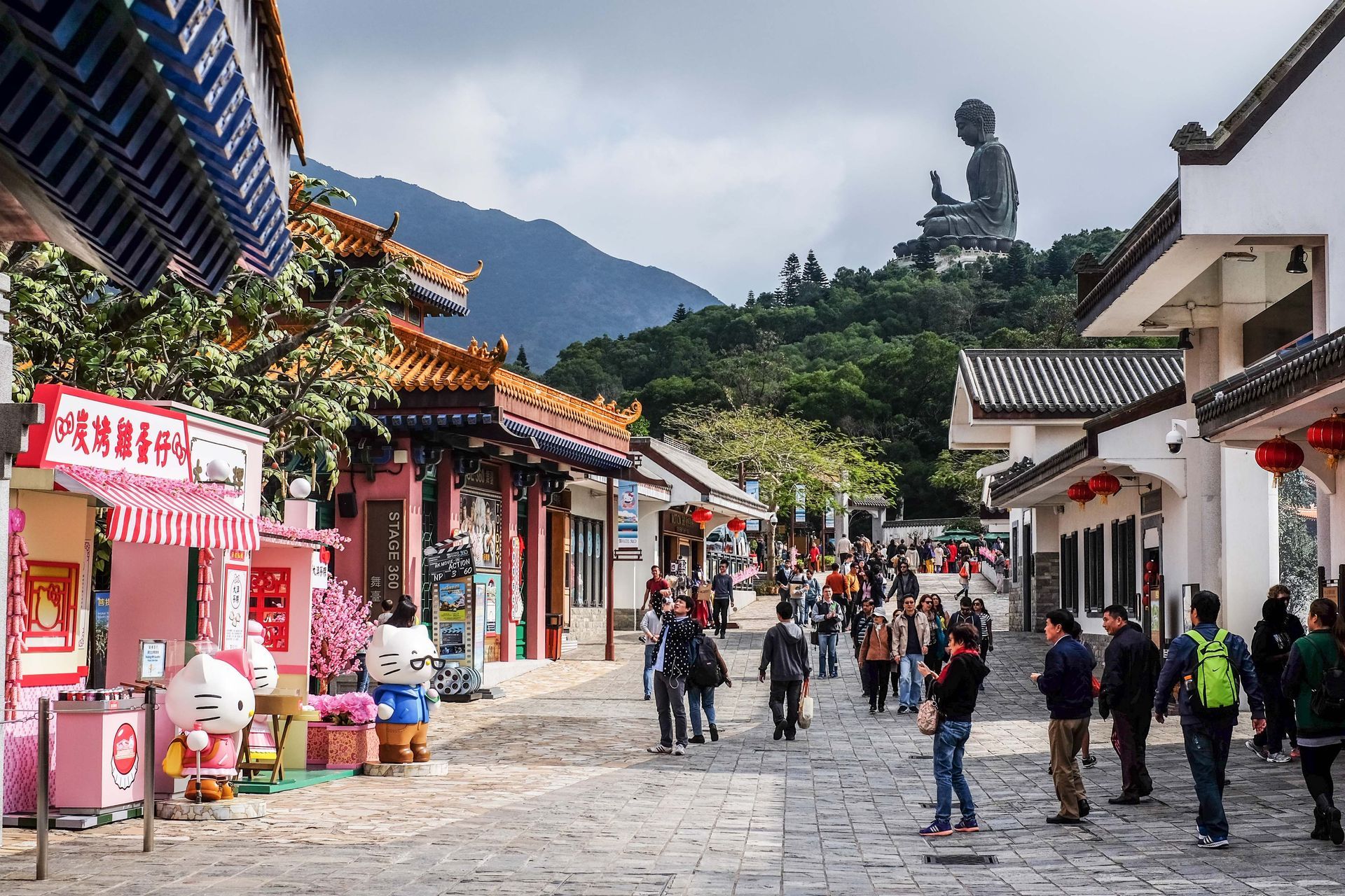 Tourists visiting Tian Tan Buddha, a monument in Hong Kong.