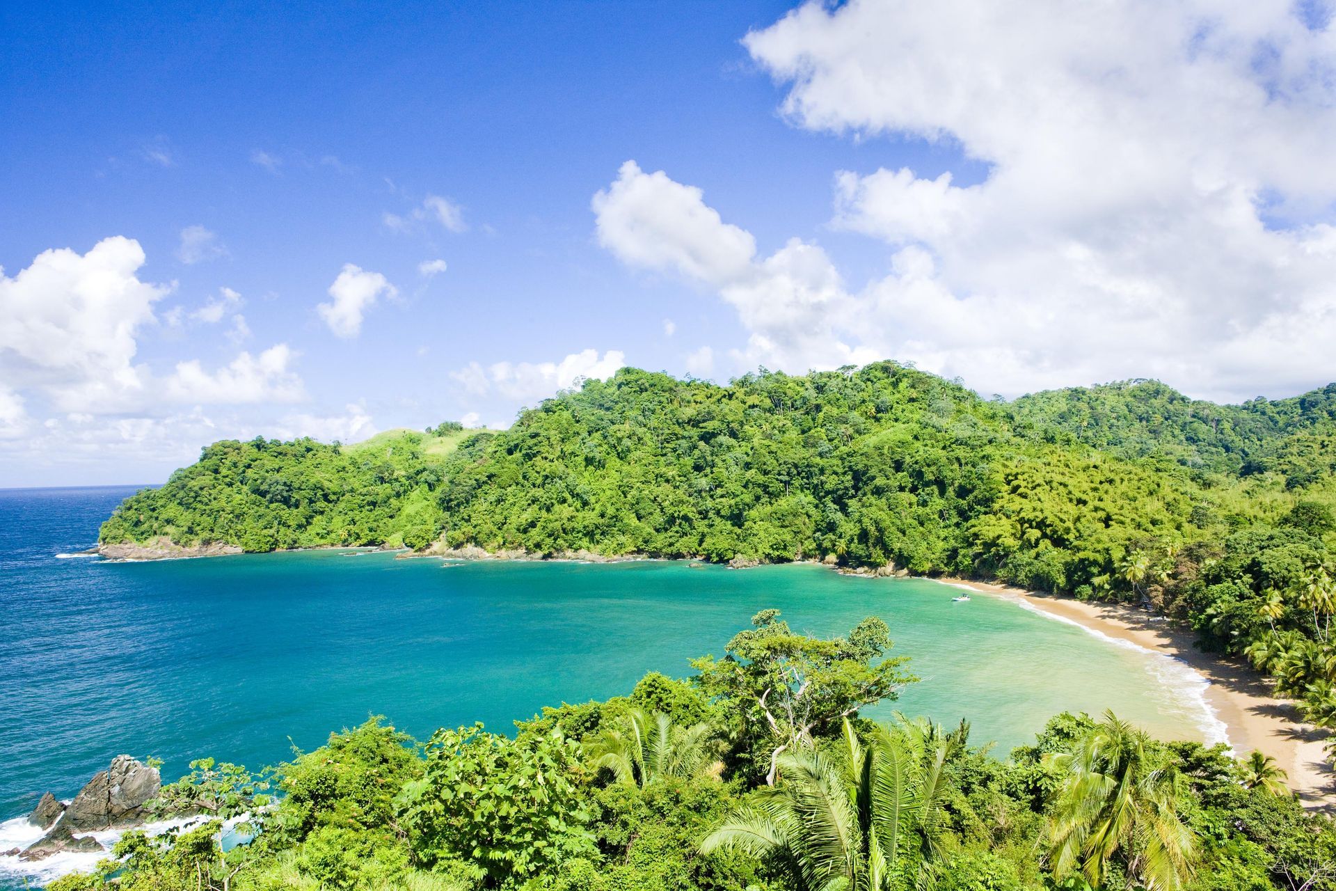 Aerial view of Englishmans Bay, a beach in Trinidad and Tobago.