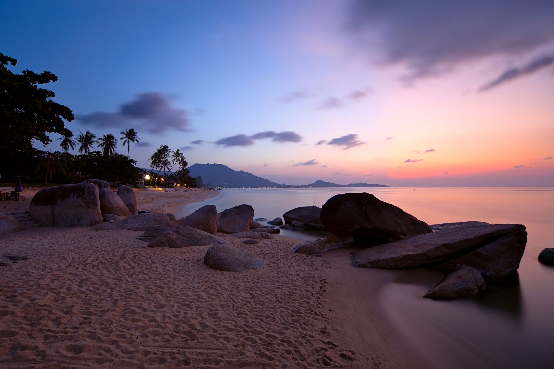 Sunset view of Lamai Beach in Thailand.