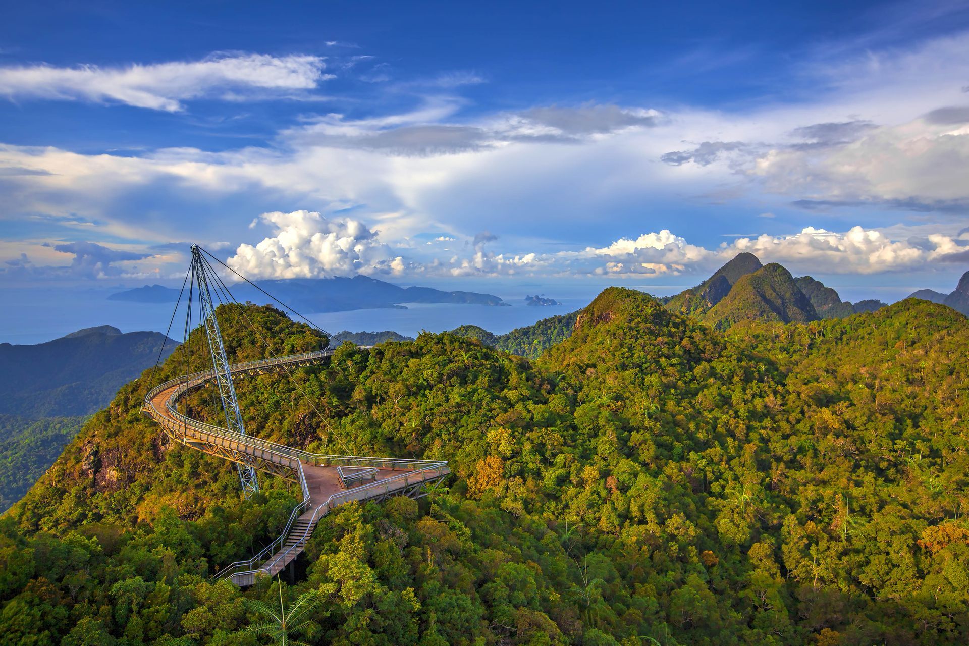 Aerial view of Langkawi Sky Bridge in Malaysia.