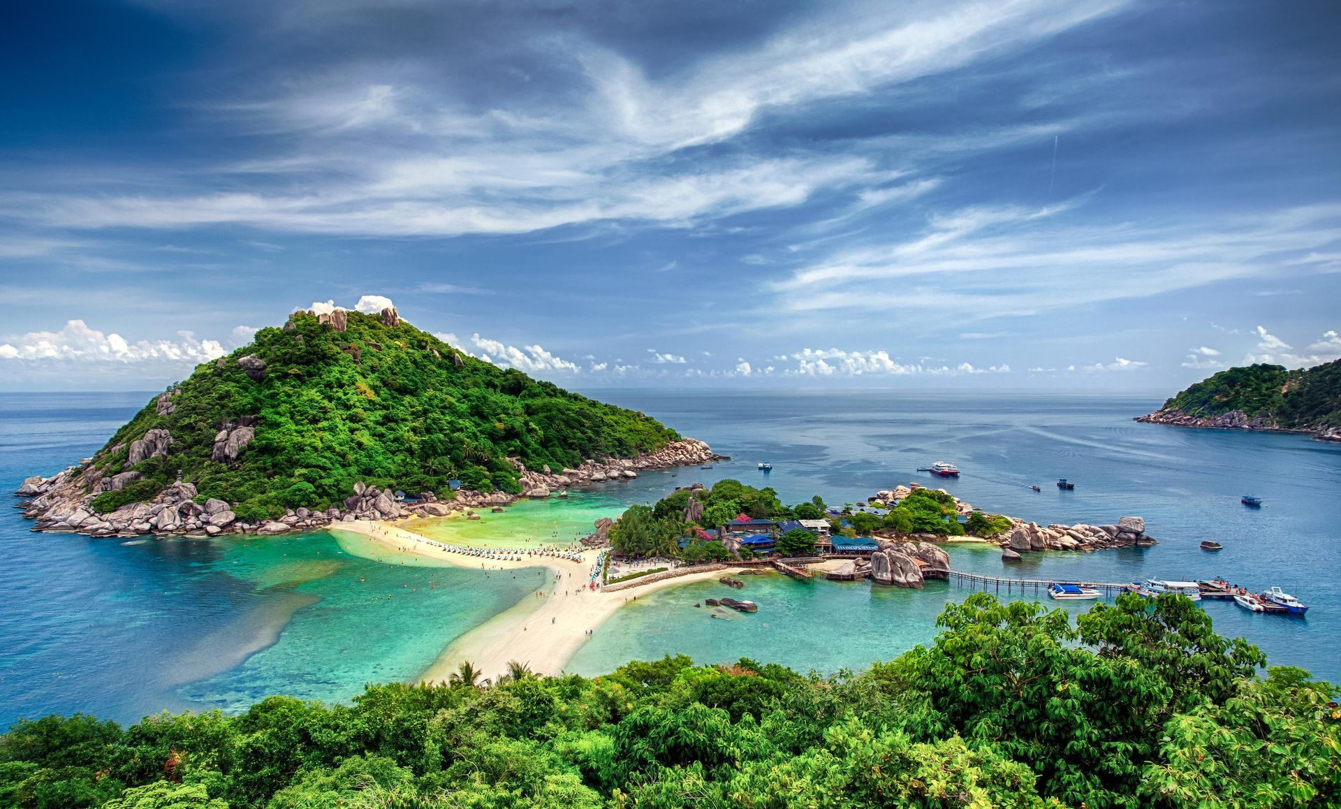 Aerial view of Nang Yuan Island in Thailand.