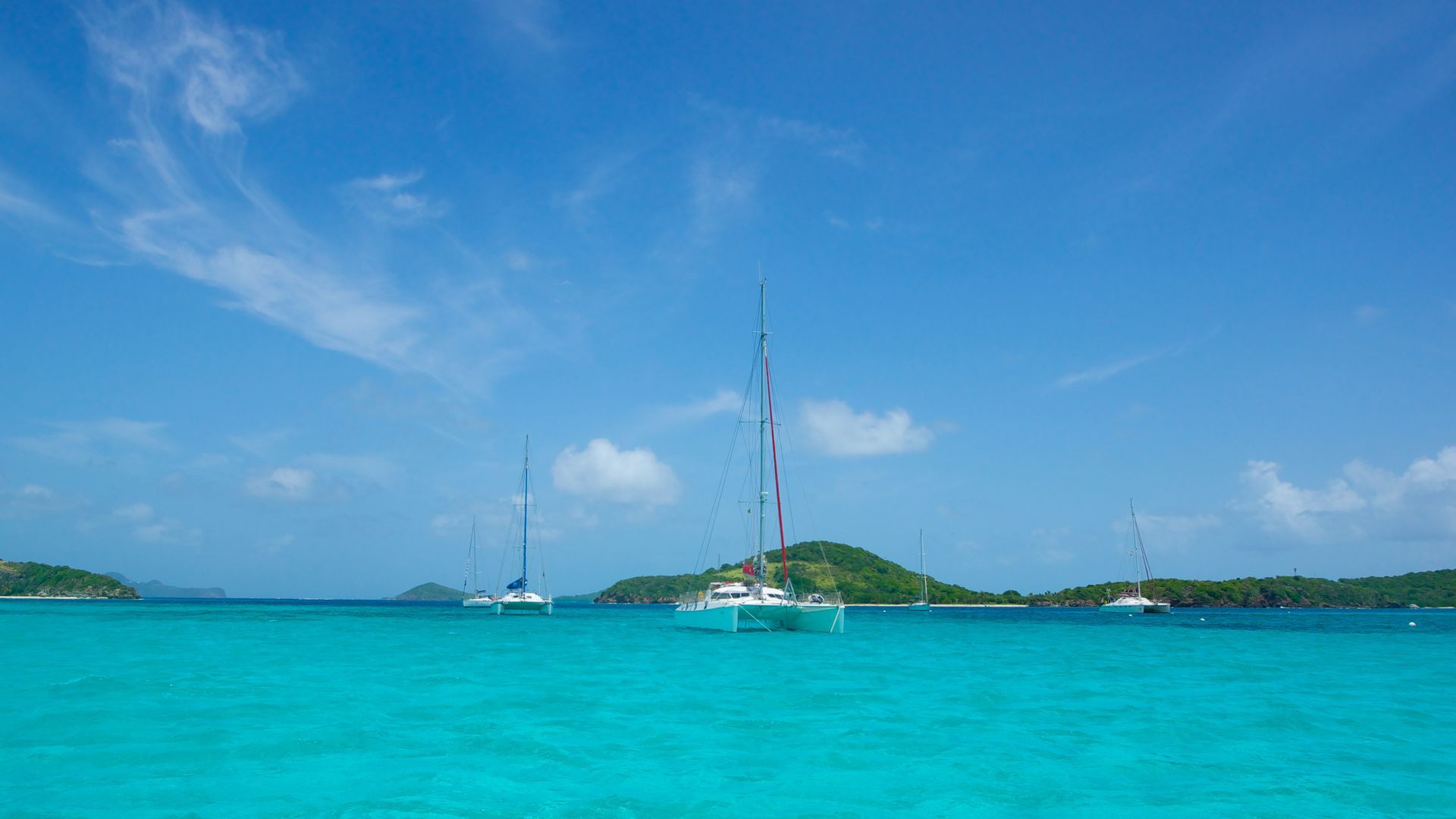 Group of yachts in the Caribbean Sea.