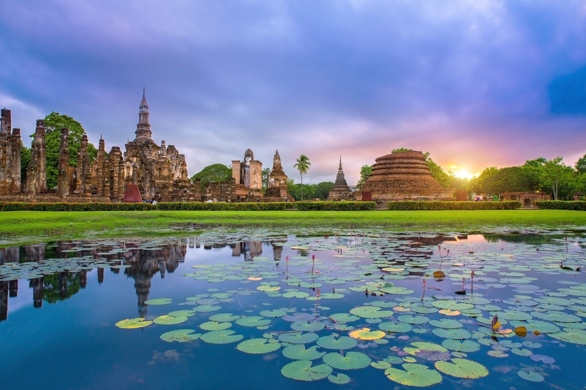 Sukhothai Historical Park, a Heritage preservation in Mueang Kao, Thailand.