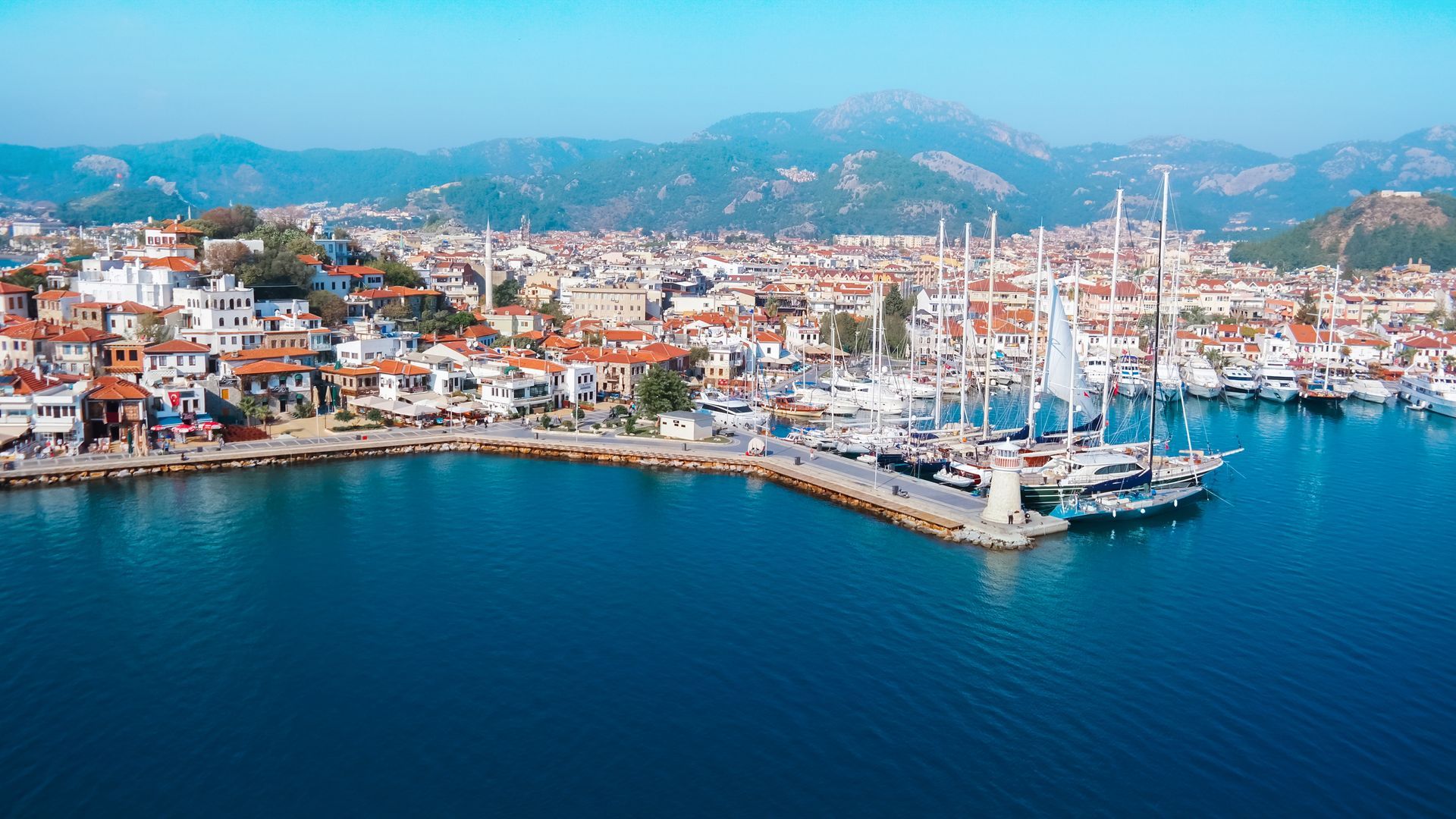 Aerial view of Marmaris Harbour in Turkey.