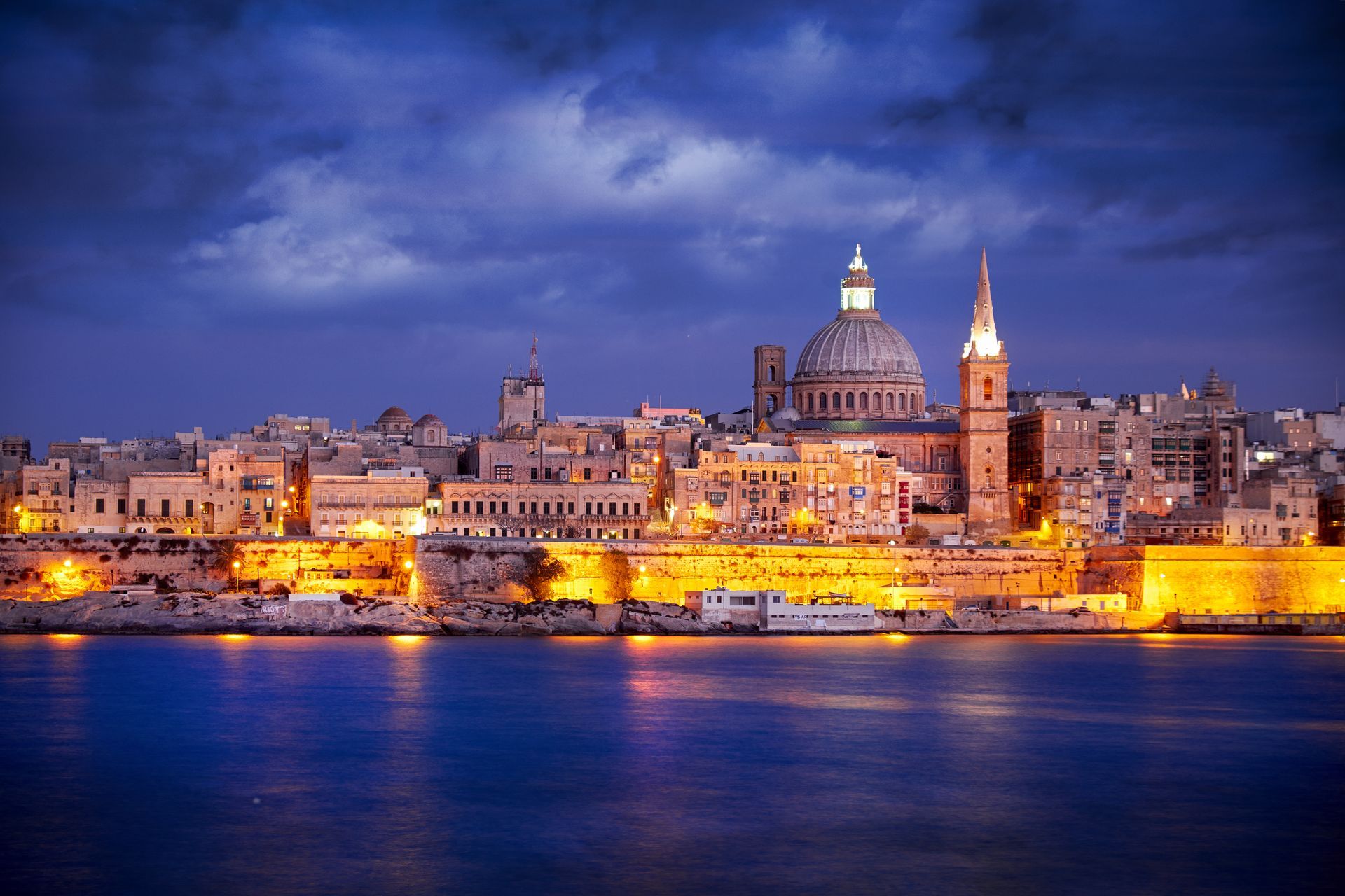 Dusk view of Valletta Skyline in Malta.