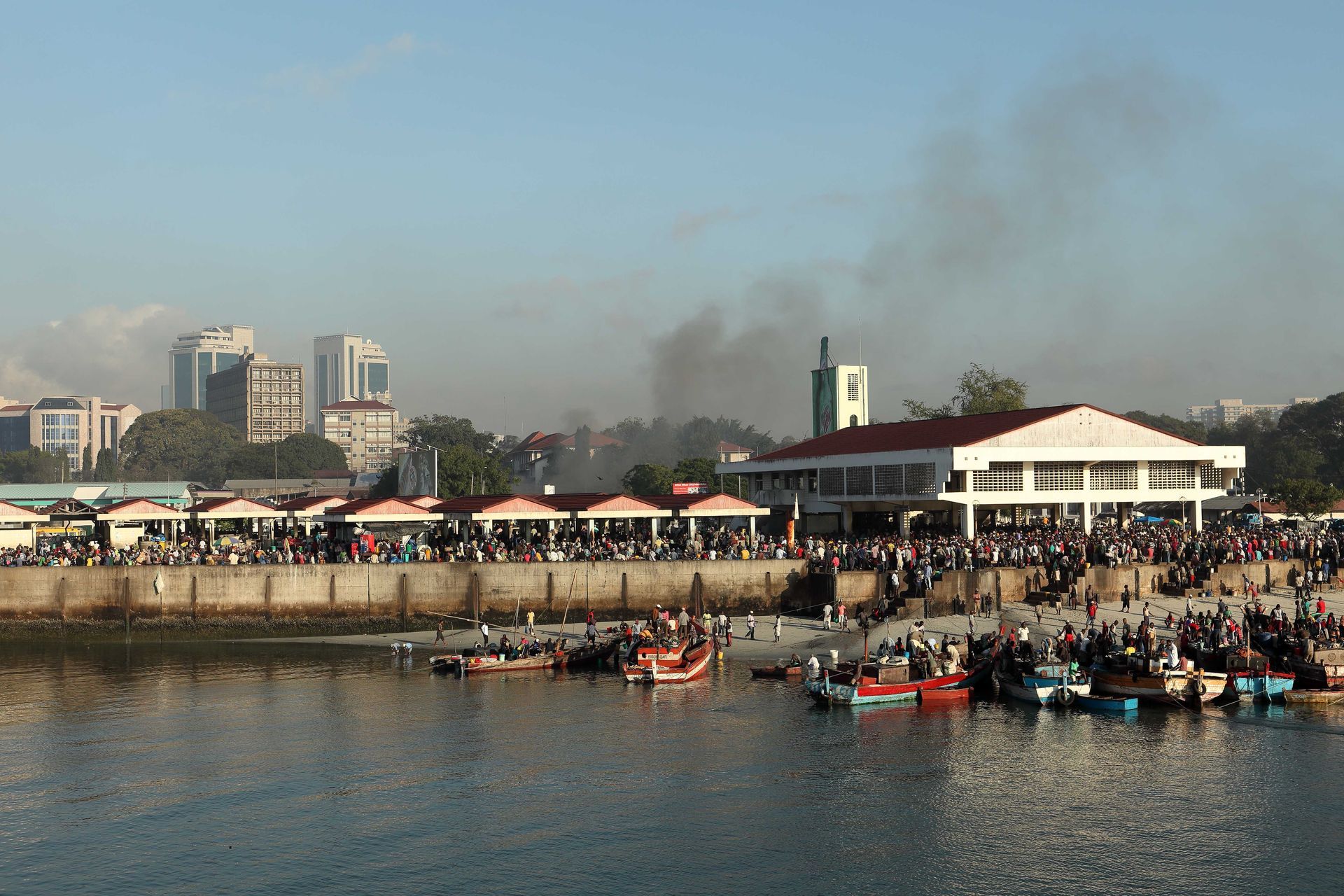 A fish market by the seaside of the Indian Ocean in Dar Es Salaam, Tanzania.