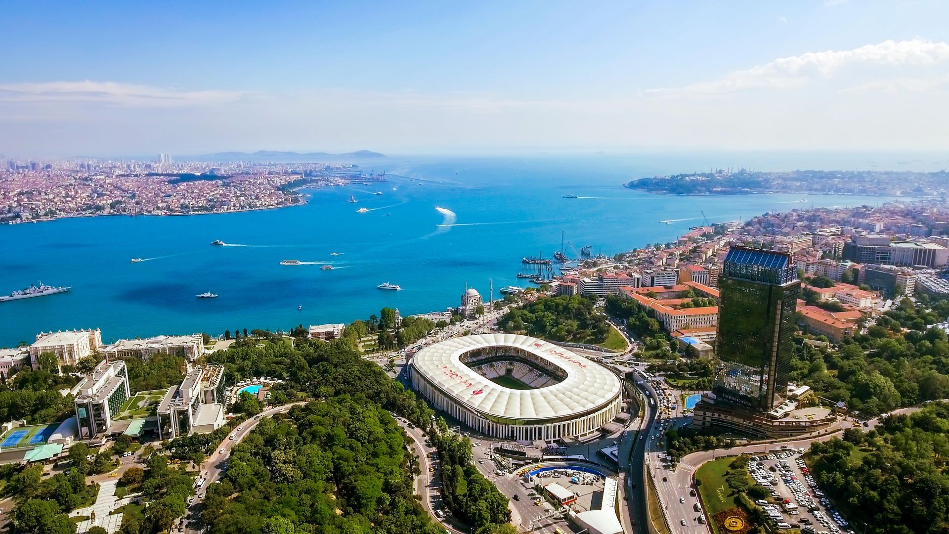 Aerial view of Tüpraş Stadyumu, a multi-purpose stadium in Istanbul, Turkey.