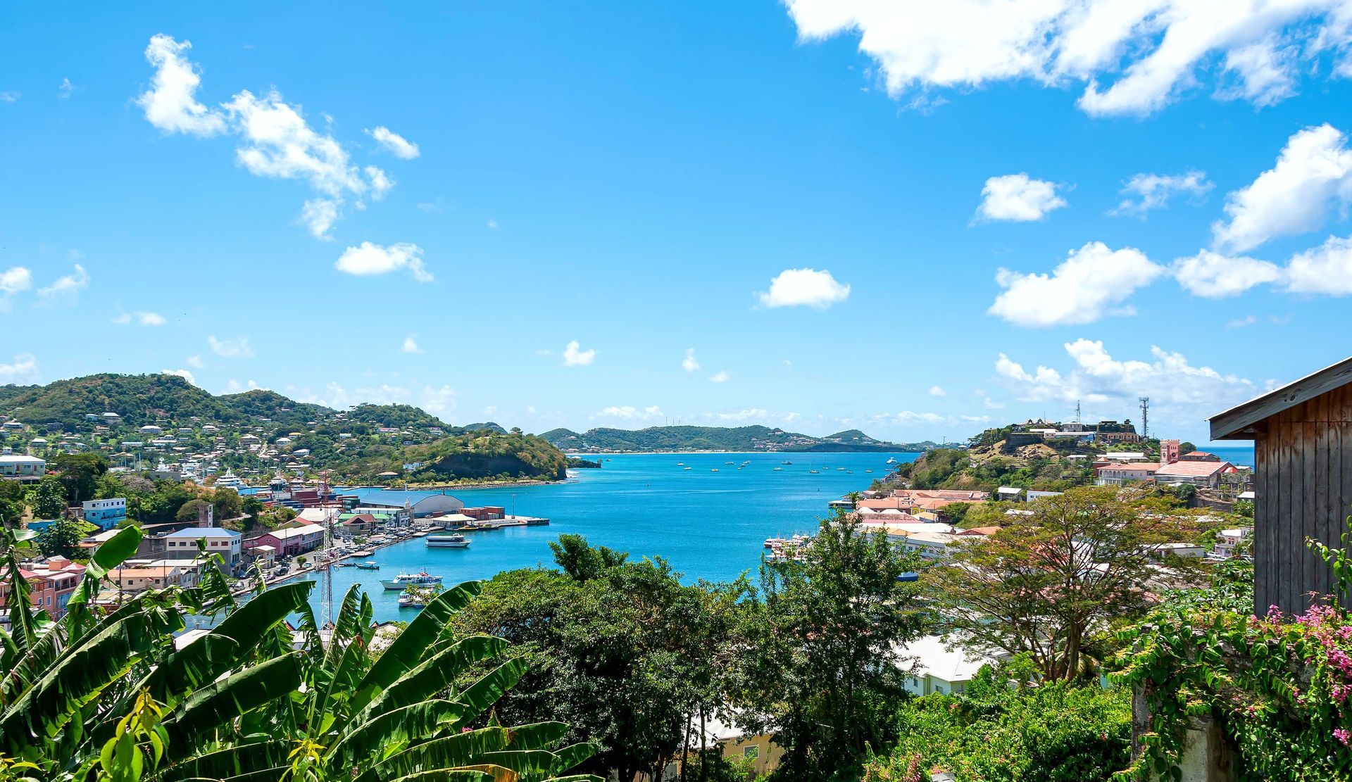 Panoramic view of the Caribbean Sea in Grenada.