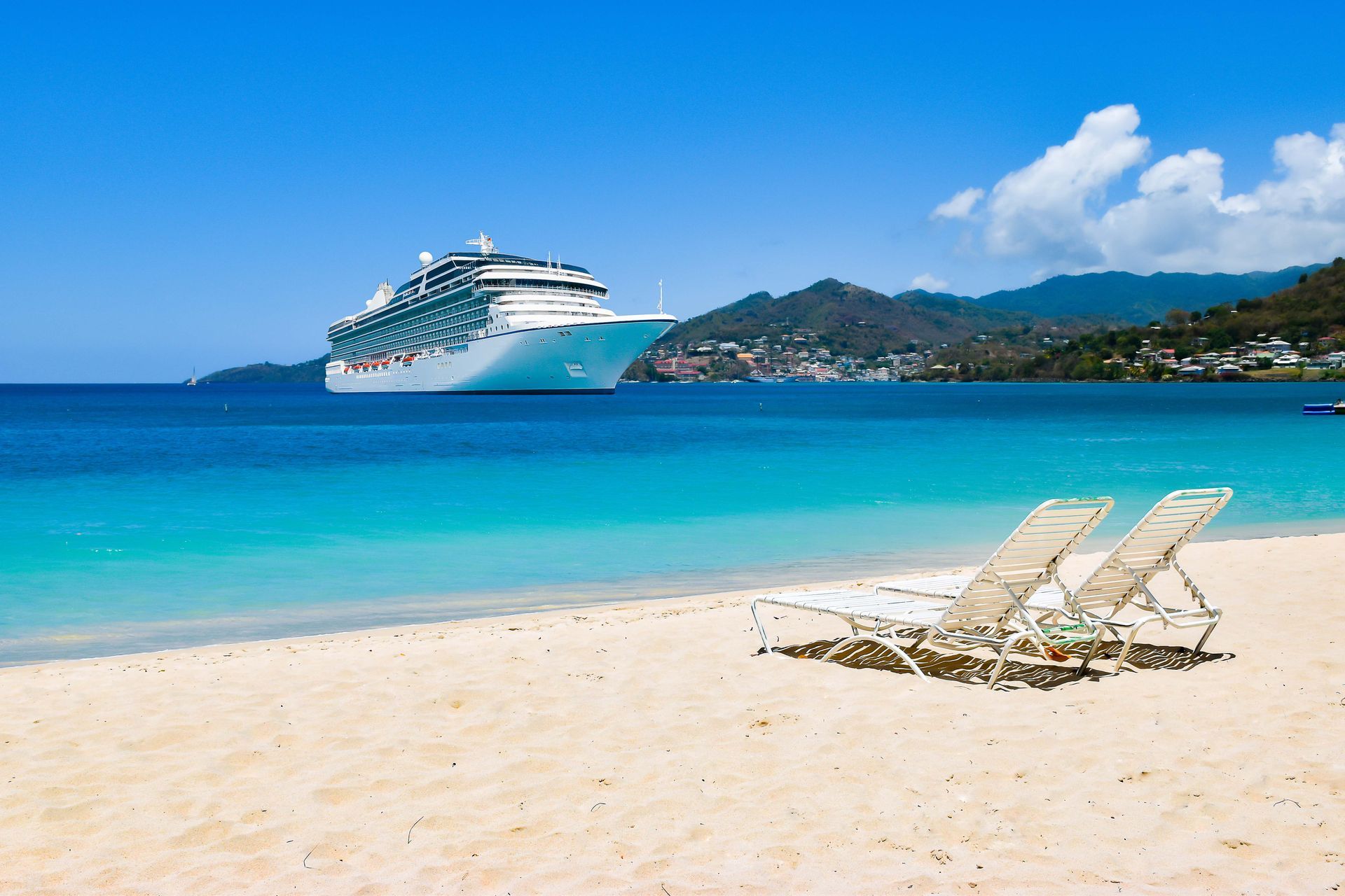 Cruise ship near a beach in Grenada.
