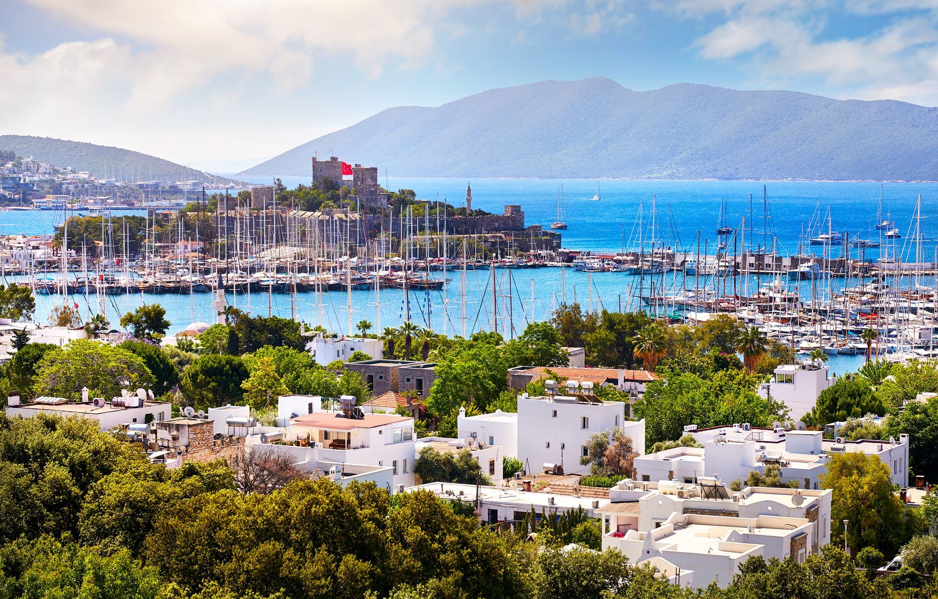 Aerial view of Bodrum Castle in Turkey.