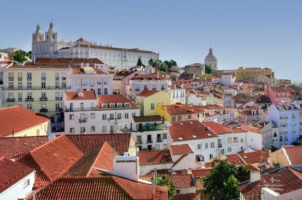 Aerial view of São Vicente de Fora Monastery in Lisbon, Portugal.