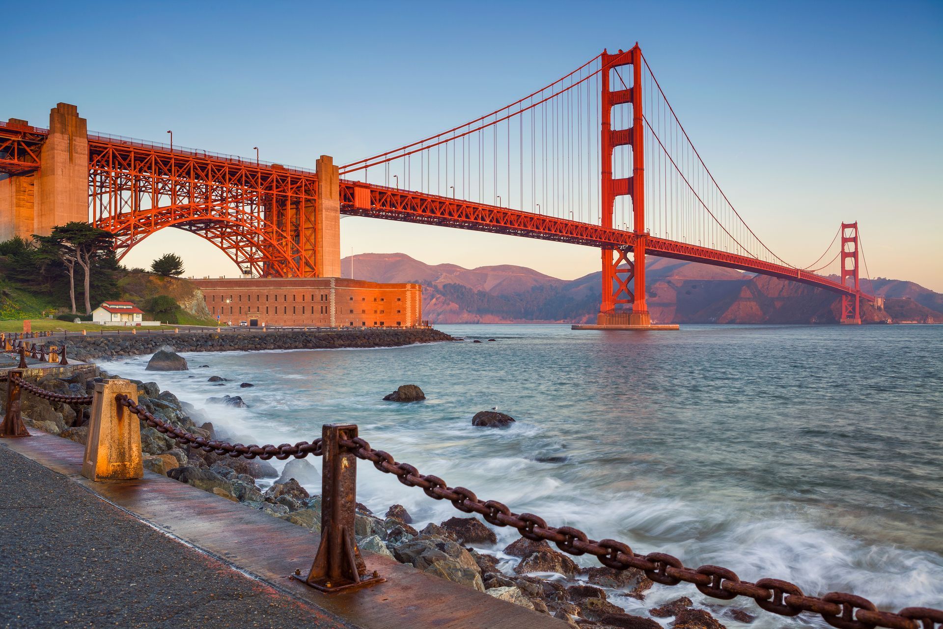 Golden Gate Bridge, a suspension bridge in San Francisco, California.