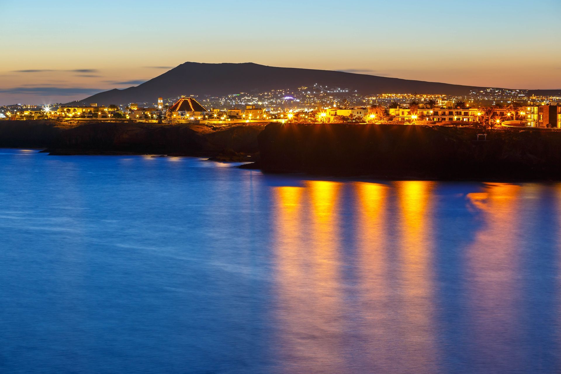 Sunset view of Playa Blanca, a town in Lanzarote, Spain.