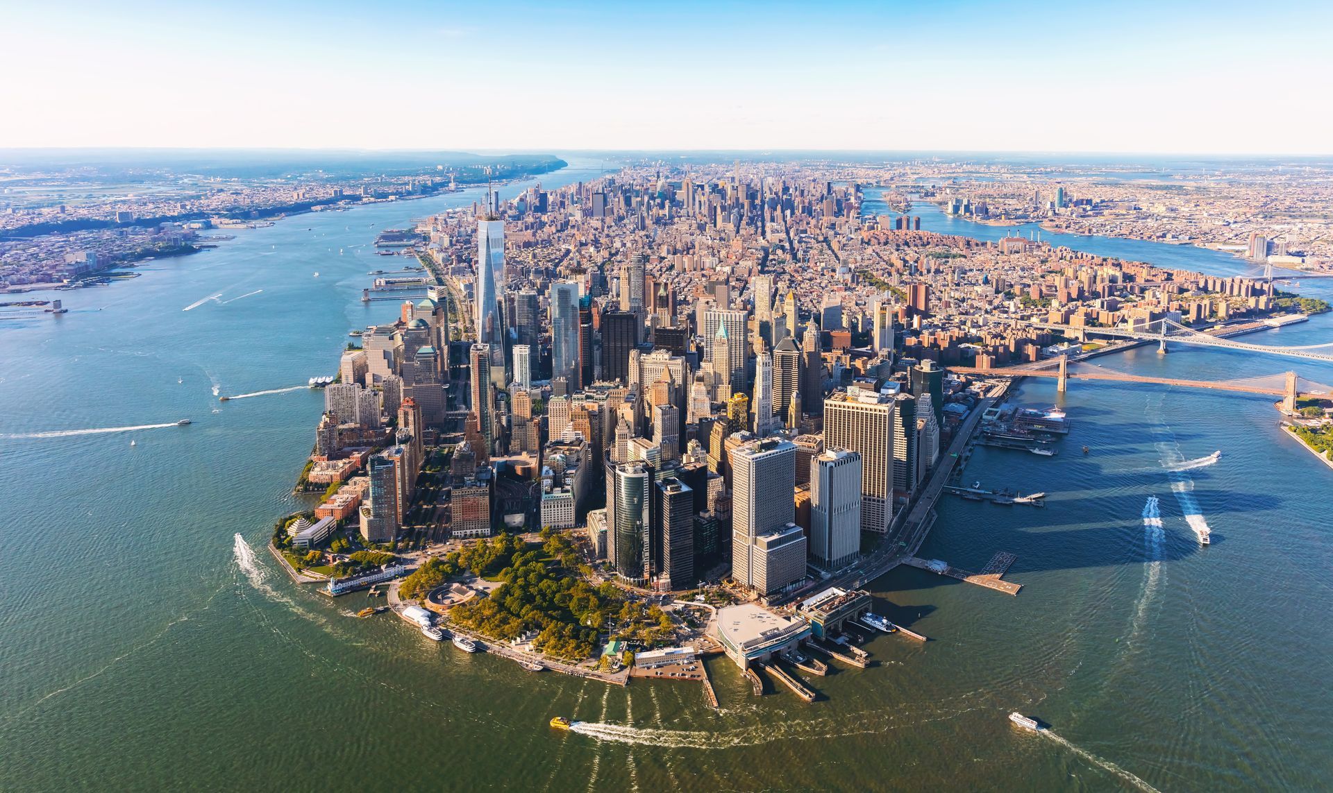 Aerial view of Lower Manhattan, a neighbourhood in New York, United States.